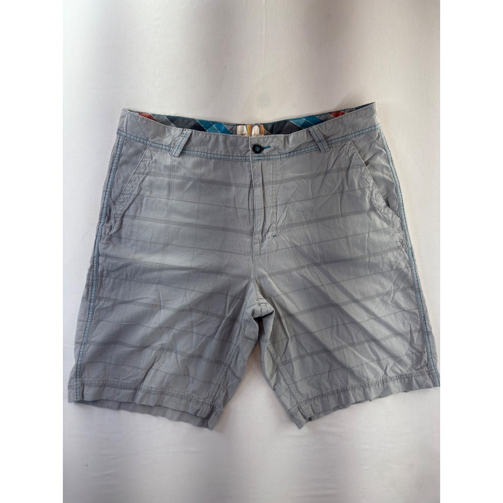 Ocean Pacific Mens Grey Grid Flat Front Casual Shorts Size 40 Soft Silver Combo
